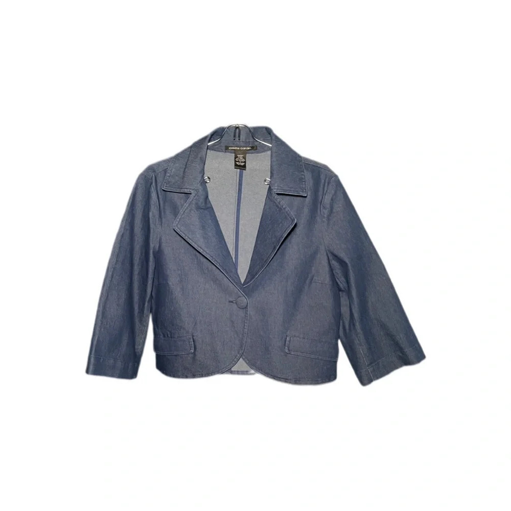 Pierre Cardin Blue Denim Jacket 3/4 Sleeve One Button Women’s Medium